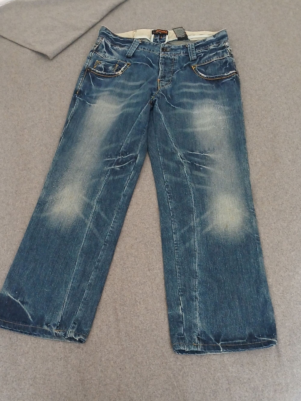Christian Audigier Ed Hardy mens Distressed Blue Wide-Leg Jeans 34x31